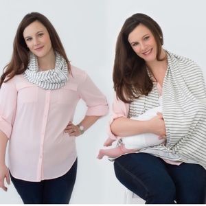 Nuroo Striped Nursing Scarf Grey White Stripe 122